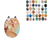 18" MDF Toilet Seat Universal Adjustable Fit Most Toilets Oval Seat┃Bathroom Standard Wooden MDF Toilet Seat | WC SEAT +Fittings (Beach Relaxation)