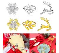 18 metal napkin rings featuring seasonal reindeer, snowflake, and leaf designs, crafted for durability and to elevate the look of holiday and event tables (Gold)