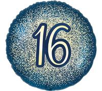 18" Metallic Glitter Happy 16th Birthday Navy Gold Foil Balloon