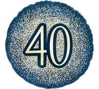 18" Metallic Glitter Happy 40th Birthday Navy Gold Foil Balloon