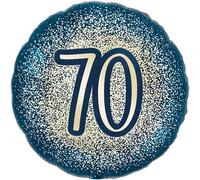 18" Metallic Glitter Happy 70th Birthday Navy Gold Foil Balloon