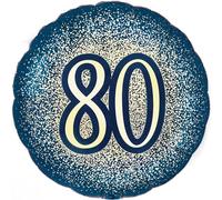 18" Metallic Glitter Happy 80th Birthday Navy Gold Foil Balloon