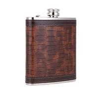 18 oz Crocodile Leather Pattern Large Capacity Brown Stainless Steel Whiskey Liquor Hip Flask with PU Leather Wrapped, TOX TANEAXON