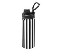 18 Oz Double Wall Vacuum Insulated Stainless Steel Black & White Stripe Print Water Bottle,Sweat Leak Proof,Keep Cold 24h Hot 12h