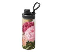 18 Oz Double Wall Vacuum Insulated Stainless Steel Peony Flowers Blossom Print Water Bottle,Sweat Leak Proof,Keep Cold 24h Hot 12h