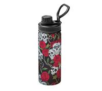 18 Oz Double Wall Vacuum Insulated Stainless Steel Rose Skull Eyes Print Water Bottle,Sweat Leak Proof,Keep Cold 24h Hot 12h