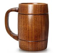 18 oz Large Wooden Beer Mug Gift for Men Women Big Vintage Viking Cup Rustic Cool Wood Stein Tankard Handmade Unique Coffee Man Mugs for Him Male Dad Husband Manly Camping Tea Cup Outdoor Fancy Mug