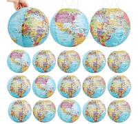 18 Pack 10 Inch Globe Hanging Paper Lantern World Map Lantern Decorations Around The World Paper Lanterns for Classroom History Social Studies Theme Earth Theme Party Favors