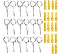 18 Pack 2.5 Inch Stainless Steel Screw Eyes with Wall Plugs,Rust Resistant Eye Hooks for Securing Cables,Washing Line Wall Hook Outdoor Garden- Easy Screw-In Design for Quick Installation