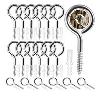 18 Pack 2.5 Inch Vine Eye Bolts Eye Screws, Heavy Duty Stainless Steel Screw-In Hooks, Rust Resistant Eye Hooks, Self Tapping Eyelet Screw Eyelet Bolts for Securing Cables, Hanging Lights (Silver)