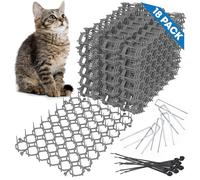 18 Pack Cat Deterrent Scat Mat for Cats - 8 x 6 Inch Cat Spike Mat with 1 Inch Spikes is A Great Cat Repellent Indoor & Outdoor for All Seasons. Includes 6 Garden Staples & 10 Zip Ties (Grey)