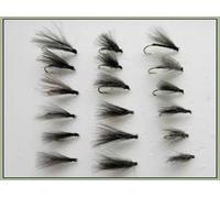 18 Pack CDC F Fly - Olive, Hares Ear, Black, Choice of Size, fly fishing (18, Mixed)
