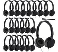 18 Pack Classroom Headphones Bulk Student Wired Class Headphones Set for Kids School with Individually Wrapped Adjustable Over Ear Head Earbuds