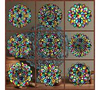 18 Pack Colorful Mandala Window Clings DIY Kit Stained Glass Kits for Adults Suncatchers for Windows Arts and Crafts DIY for Adults Mandala Sun Catcher for Beginner Teens, 6 x 6 Inches
