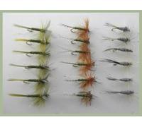 18 Pack Dry Flies - Jingler, Olive Dun, Grey Duster, Choice of Size, fly fishing (18, 16)