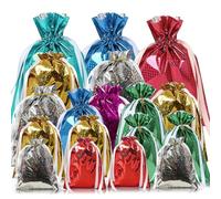 18 Pack Foil Gift Bags Drawstring Gift Bags Multipack,7 Solid Colors Shimmer Birthday Bag Large Christmas Sacks,Reusable Jumbo Xmas Bag Gift Wrapping Bag for Presents,Wedding Birthday Christmas Party