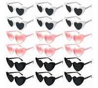 18 Pack Hen Do Party Heart Sunglasses, White Black and Pink Sun Glasses for Women, Men, Bride to Be Photo Props for Team Bride, Groom, Plastic Heart Shaped, Novelty Birthday Wedding Party Decoration