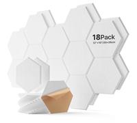18 Pack Hexagon Acoustic Panels, Sound Proofing Panels Self-adhesive, High Density Sound Absorbing Panels for Podcaster, Sound Recordist, Game Room 12" X 10" X 0.4"