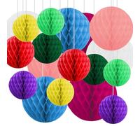 18 Pack Honeycomb Decorations Paper Balls Large Mix of 4",6", 8",10" Tissue Paper pom poms Valentine Mother's Day Birthday Baby Shower Wedding Easter Festive (Happy)