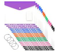 18 Pack Plastic Wallets A4 Punched Pockets, Expandable Folders for Paperwork A4 with Snap Button, Label Pocket & Ring Binders, Ideal Binder Folder for School Office Home