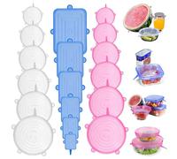 18 Pack Silicone Stretch Lids Set, 12 Round and 6 Rectangular Silicone Lids Food Covers, BPA and Expandable Bowl Covers with 6 Different Sizes, Fit Various Shape of Containers Dishes Jars Bowls