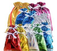 18 Pack Solid Color Foil Gift Bag Multipack Drawstring Gift Bags,8 Color Shimmer Wrapping Bags,Jumbo Xmas Bag,Reusable Large Christmas Foil BagsGift Wrapping Bagfor Presents Birthday Wedding Party