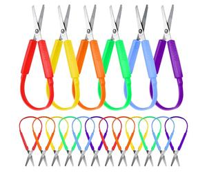 18 Packs 5.5 Inch Self Opening Mini Loop Scissors, 6 Vibrant Colors, Ambidextrous for Kids and Adults, Non-Slip Grip for Classroom, Home, School Crafts