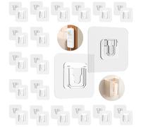 18 Pairs Clear Double-Sided Adhesive Wall Hooks - Mounted Door Hanger Kit - No Drill Sticker Hangers with Suction Cup for Bathroom, Kitchen