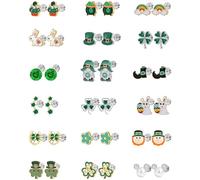 18 Pairs Hypoallergenic Flat Back St. Patrick’s Day Easter Earrings for Girls Irish Jewelry for Women Clover Celtic Shamrock Surgical Steel Screw Back Stud Earrings St Patricks Day Accessories Gifts