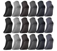 18 Pairs Non Slip Socks for Man Woman Athletic Anti Skid Hospital Socks Bulk Low Cut No Show for Pilates, Dark Color, 9 x 3 Inches