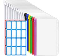 18 PCS A6 Pockets 6-Ring A6 Zipper Pouch for Budget, Waterproof Plastic Folders Pouch Bags