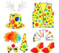 18 Pcs Adult Clown Costume Set Include 10 Pcs Party Horns Noisemakers Clown Vest Costume Outfit for Women Men Halloween Cosplay