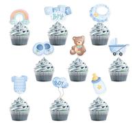 18 Pcs Baby Shower Cake Topper | Baby Shower Cake Decorations | Boy Bear Rainbow Clothes Cupcake Toppers for Boys Birthday Party Supplies Blue