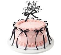 18 PCS Black Ribbon Bows for Cake with 1 PCS Happy Birthday Cakes Topper