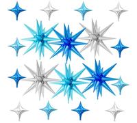 18 Pcs Blue Silver Star Balloons, Silver and Blue Balloon with 6 Pcs 22-Inch Explosion Stars Balloons 12Pcs 10-Inch Four Pointed Star Foil Balloon for Boys Baby Shower Birthday Party Decoration