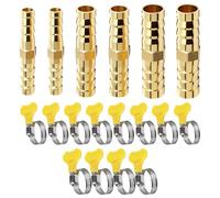 18 Pcs Brass Barb Hose Fittings and Hose Clamps, 2-Way Straight Coupler, Fuel Line Connector for Air Hoses, Air Pipes, Fuel Lines, Water Pipes (6/8/10MM)