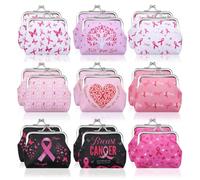 18 Pcs Breast Cancer Awareness Coin Purse Gifts Bulk for Women Ribbon Mini Kiss Lock Change Wallet Pink Black Support Pouches Bag Party Favors for Survivors October Month Event Supplies