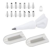 18 Pcs Cake Smoothers with Icing Piping Nozzles Set, Fondant Icing Smoothing Tools, 2 Flat Edge Cake Smoother Polisher & 14 Icing Nozzles with Piping Bag and Coupler, Baking Tools for Home Kitchen
