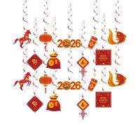 18 PCS Chinese New Year Decorations 2026,Lunar New Year Hanging Swirls Spring Festival Hanging Spiral Streamers for Indoor and Outdoor Photo Background Party Supplies,Red