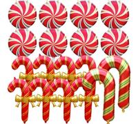 18 PCS Christmas Candy Cane Balloons, XMAS Foil Inflatable Sweet Lollipop Balloon Kit for Christmas Party Decorations (Red)