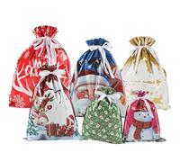 18 Pcs Christmas Drawstring Gift Bags Large Medium Small Xmas Wrapping Present Goody Bags for Xmas Holiday Birthday Party Favor Gifting Classic Christmas Design
