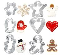 18 Pcs Cookie Cutters, Christmas Cookie Cutter Set with Snowman, Gingerbread Man, Angel, Mittens, Wavy Snowflake, Heart Shapes, Ideal for Christmas Baking, Cake Decorations, Holiday Cookie Making