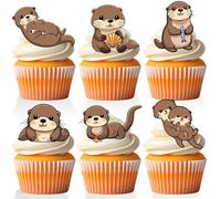 18 PCS Cute Otter Cupcake Toppers for Boys Girls Happy Birthday Baby Shower Animal Cake Decor Picks Sea Otter Birthday Themed Party Decorations