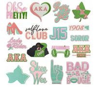 18 Pcs Delta Theta Sigma Iron on Patches for Clothes Small Green Iron on Applique Patches Craft DIY Decors Embroidery Sew on Patch for Woman Clothing Hats Jeans T-Shirt Sewing Repair Accessories
