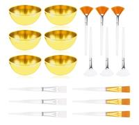 18 Pcs Esthetician Facial Supplies Set Including 6 Gold Facial Bowls, 6 Facial Cosmetic Fan Brushes 6 Flat Brushes for Mud Cream, Makeup Peel, Face Cleansing