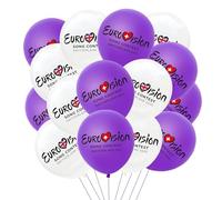 18 Pcs Eurovision Balloons, Eurovision Party Decorations, Eur Song Contest 2025 Celebration Themed White Purple Latex Balloon, Europe 2025 Song Contest Party Club Garden And Street Decorations