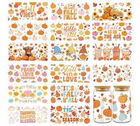 18 Pcs Fall UV DTF Cup Wraps: Pumpkin Coffee Gnome UV DTF Wrap for 16 oz Glass Cups, Waterproof Autumn Uvdtf Stickers Decals for DIY Crafts Thanksgiving Party Cup Decorating