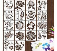 18 PCS Flower Painting Stencils Reusable Stencils for Painting on Wood Rocks Canvas Fabric Glass Pottery 6.5x6.5 Inch