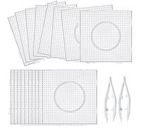 18 Pcs Fuse Beads Pegboards, Large Clear Plastic Melty Beads Templates with 2 Tweezers, Interlocking Design for 0.2 in Beads, DIY Craft Board Set for Art Projects, 841 Beads Capacity