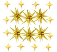 18 Pcs Gold Star Balloons, Gold Balloon with 6 Pcs 22-Inch Explosion Stars Balloons 12Pcs 10-Inch Four Pointed Star Foil Balloon for Anniversary Disco Birthday Party Decorations